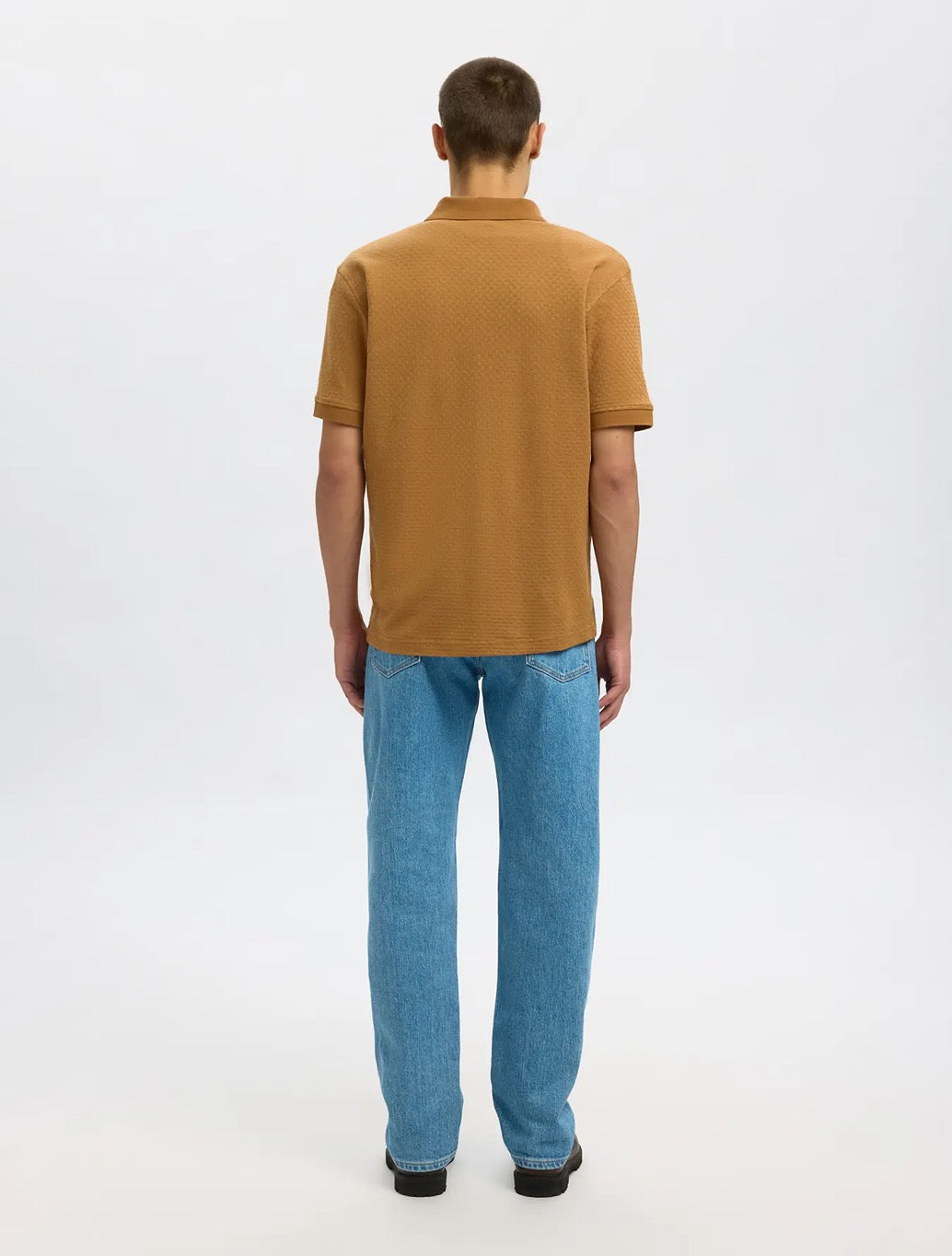 Selected - Isaac Zip Knit Polo - Camel
