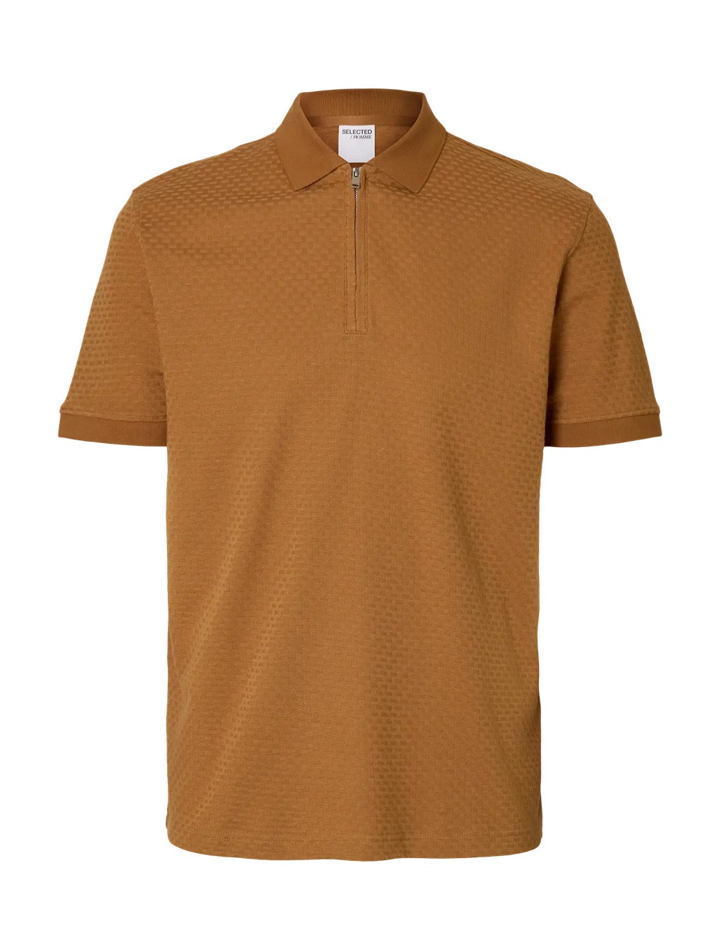 Selected - Isaac Zip Knit Polo - Camel