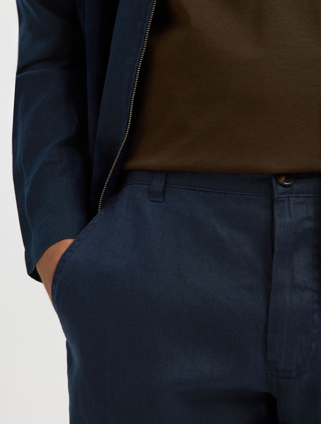 Selected Jeremy Linen Trousers in Navy