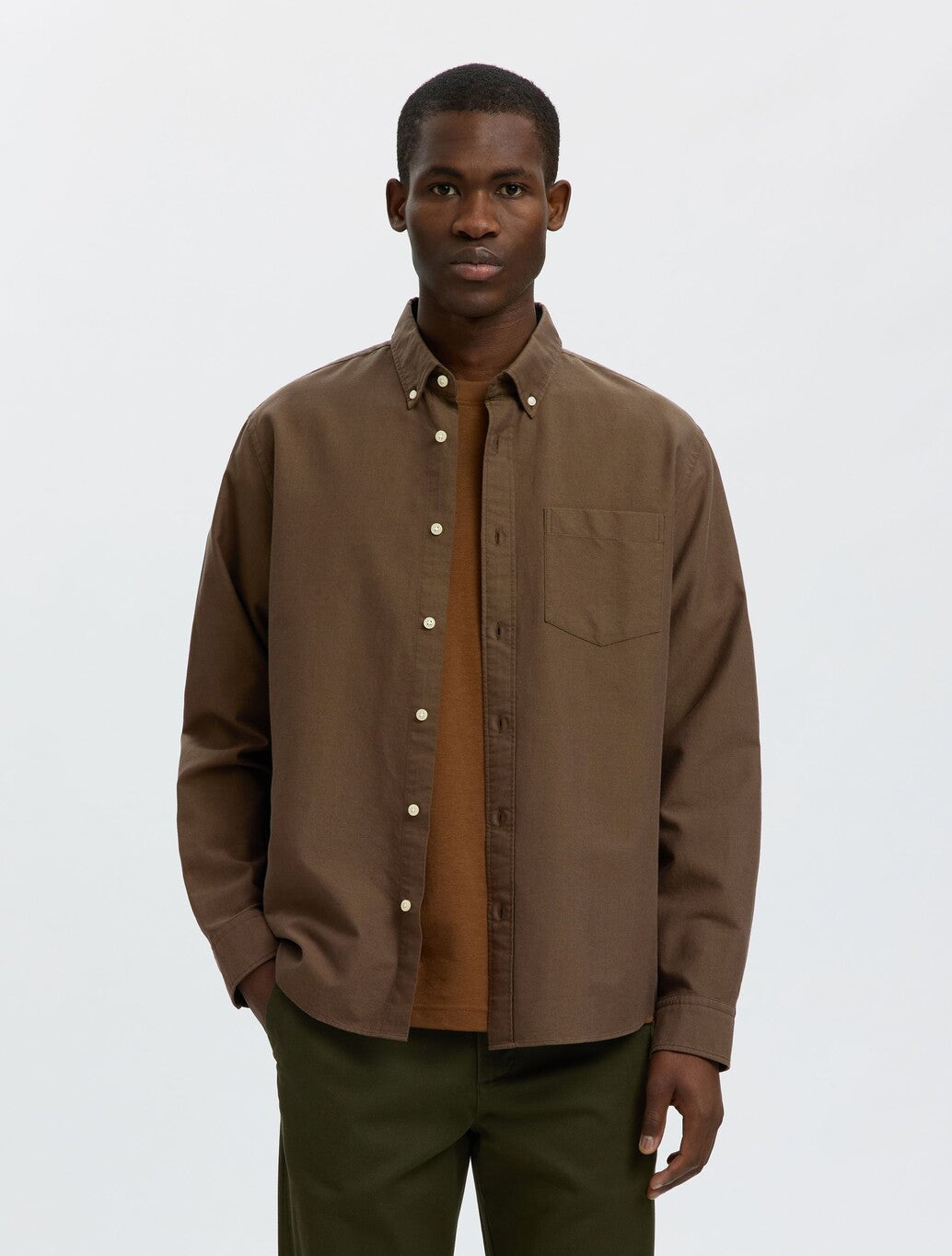Selected Rick Oxford Shirt in Dark Brown