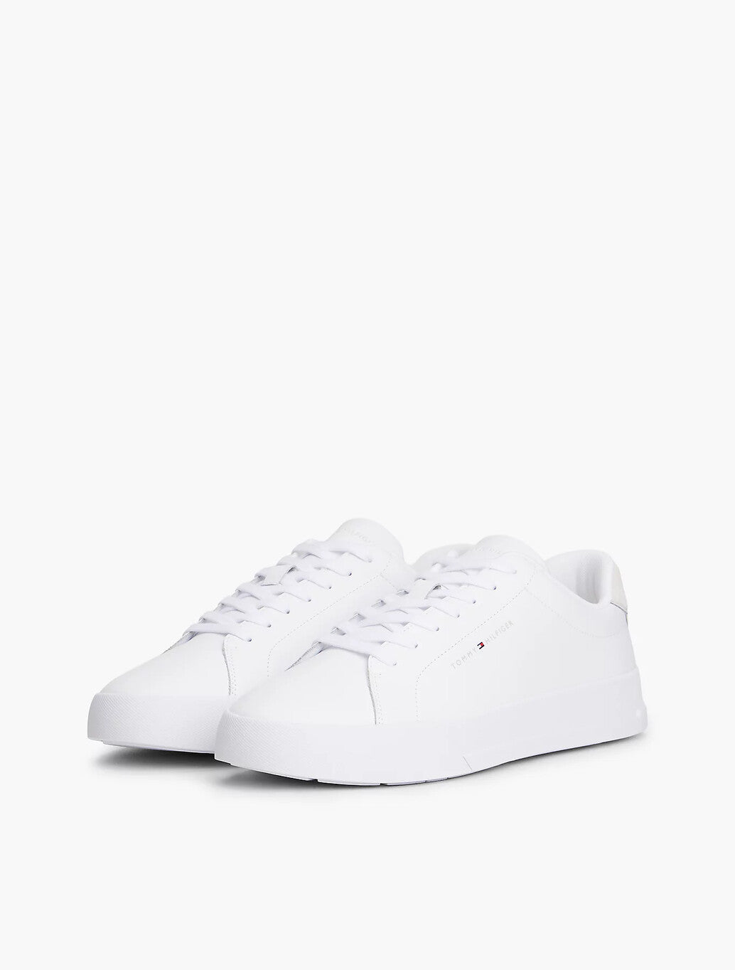 Tommy Hilfiger Logo Court Trainers With Leather in White