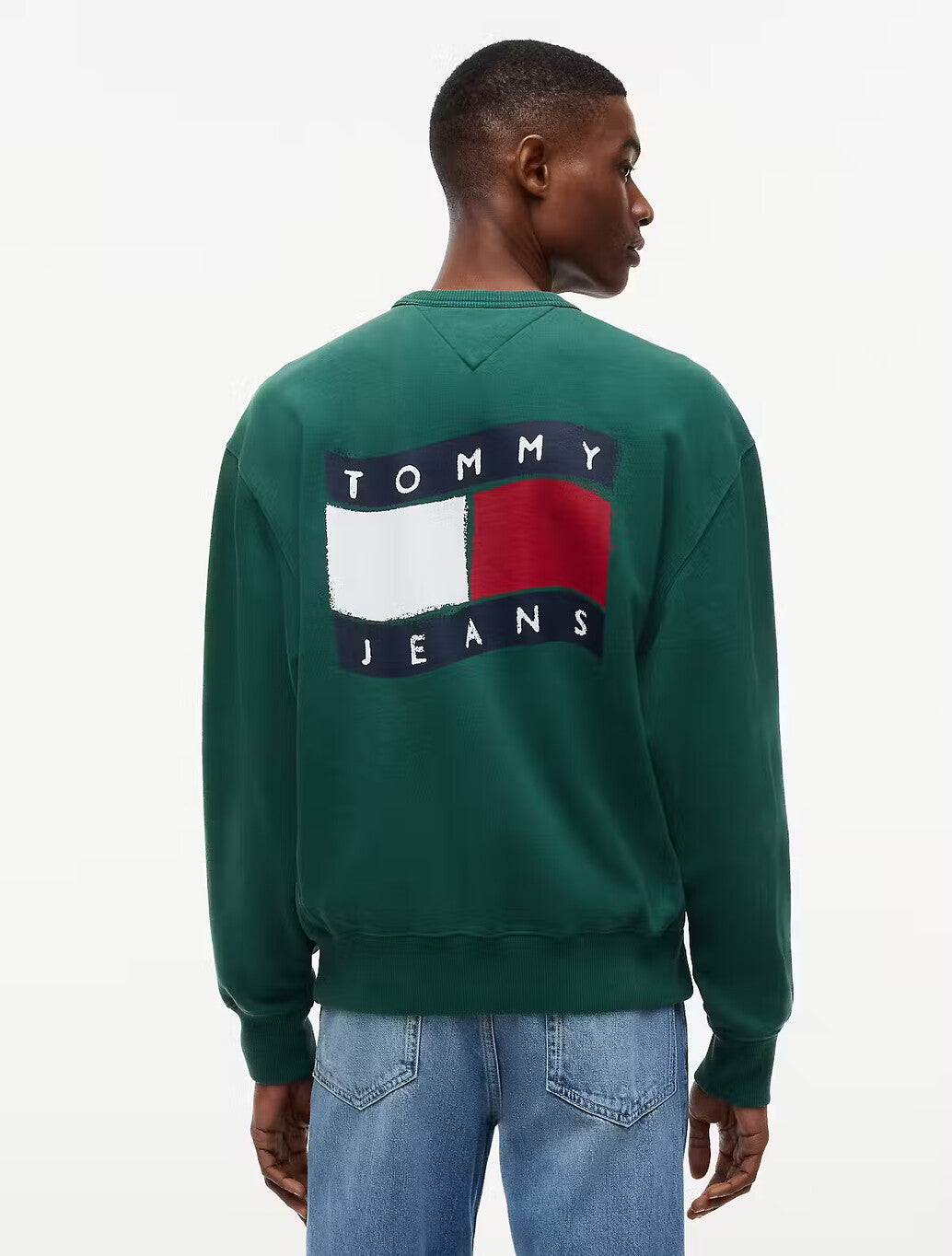 Tommy Jeans Back Wavy Flag Terry Relaxed Sweatshirt in Velvet Green