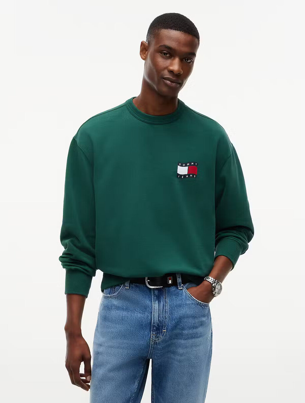 Tommy Jeans Back Wavy Flag Terry Relaxed Sweatshirt in Velvet Green
