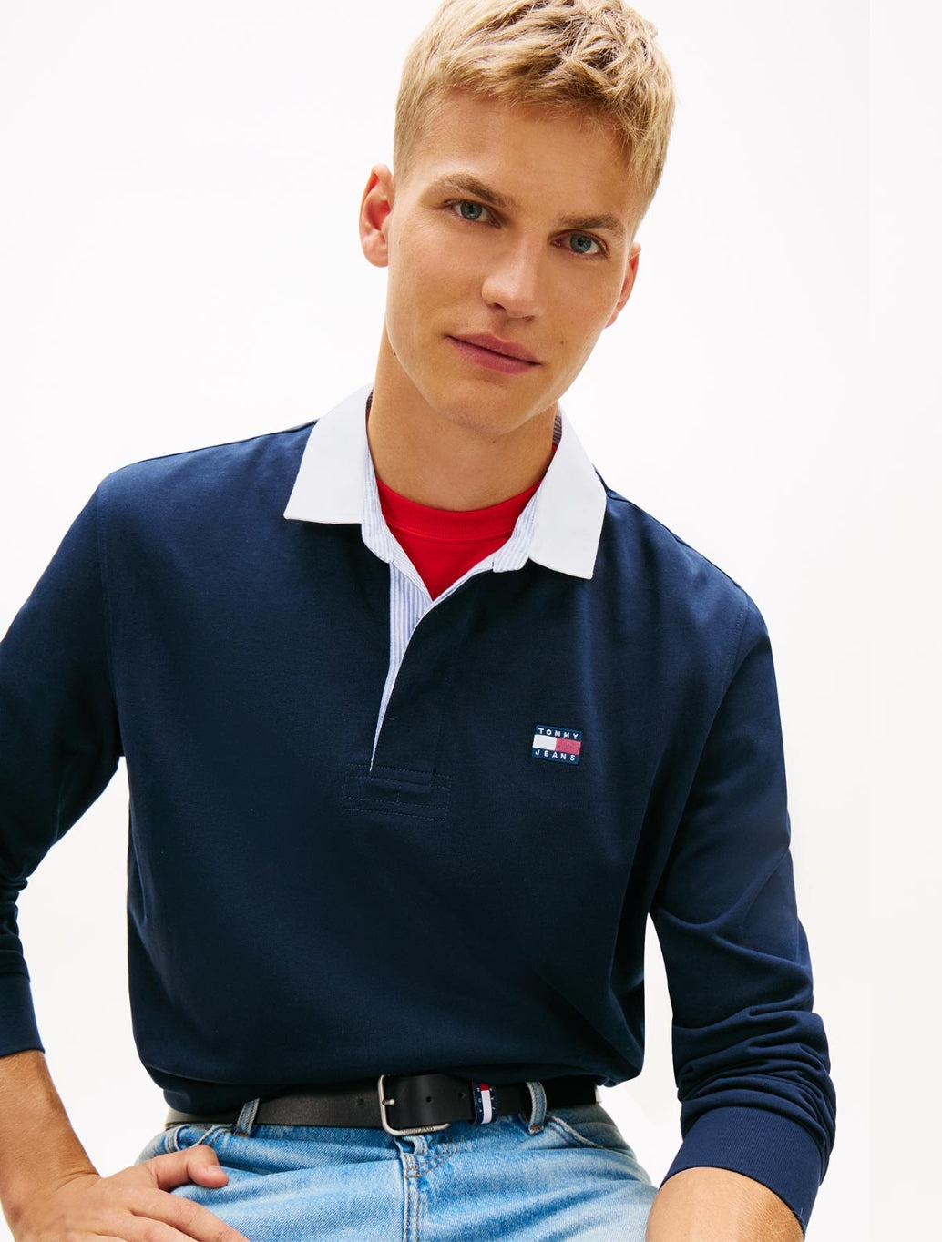 Tommy Jeans Badge Wide Rugby Polo Shirt - Navy
