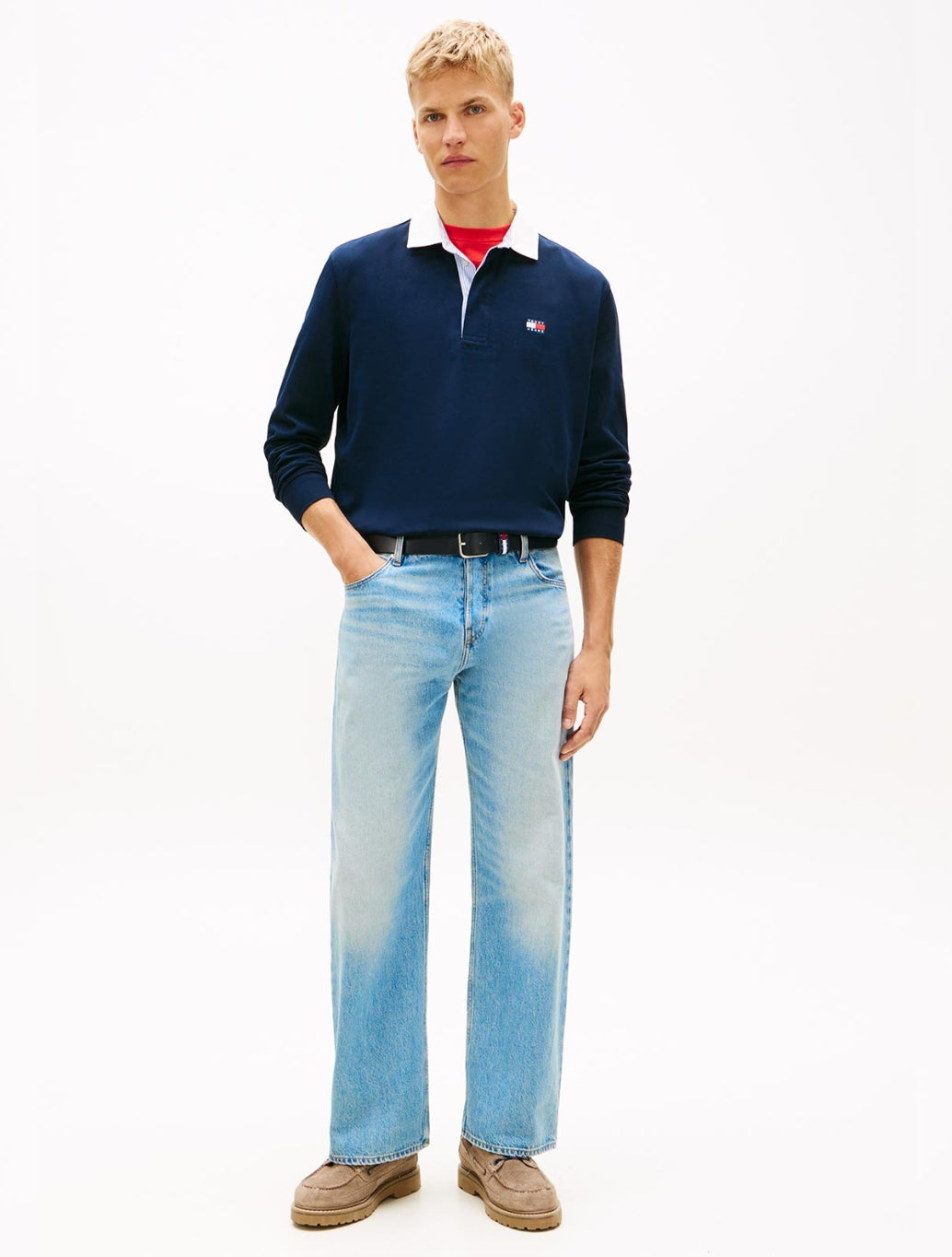 Tommy Jeans Badge Wide Rugby Polo Shirt - Navy