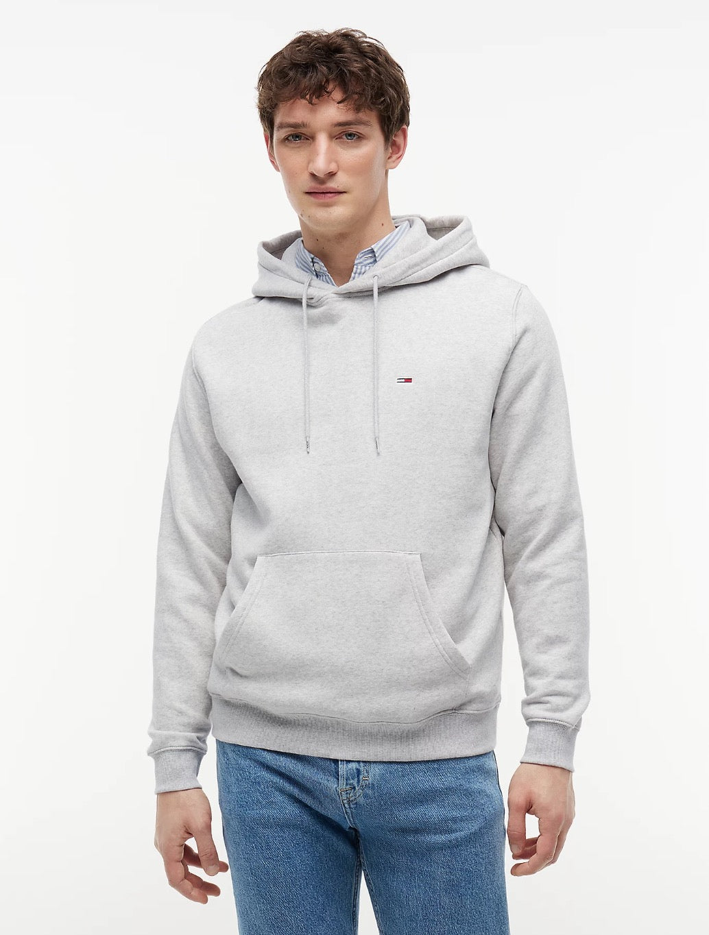 Tommy Jeans Brushed Fleece Hoodie in Light Grey