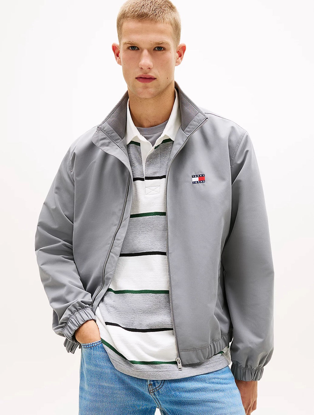 Tommy Jeans Collar Logo Water Repellent Zip-Thru Jacket - Grey