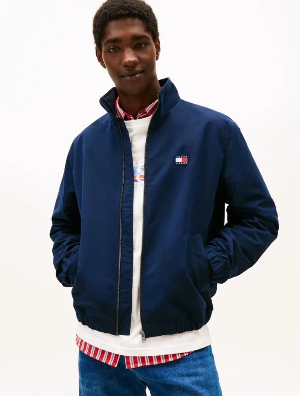 Tommy Jeans Collar Logo Water Repellent Zip-Thru Jacket - Navy