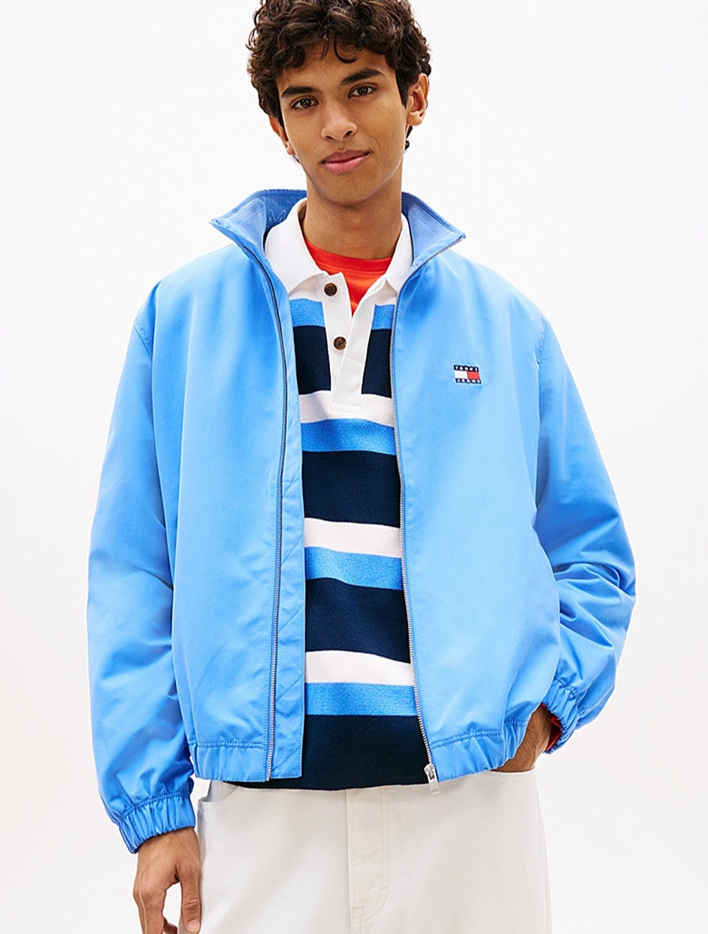 Tommy Jeans Collar Logo Water Repellent Zip-Thru Jacket - Blue