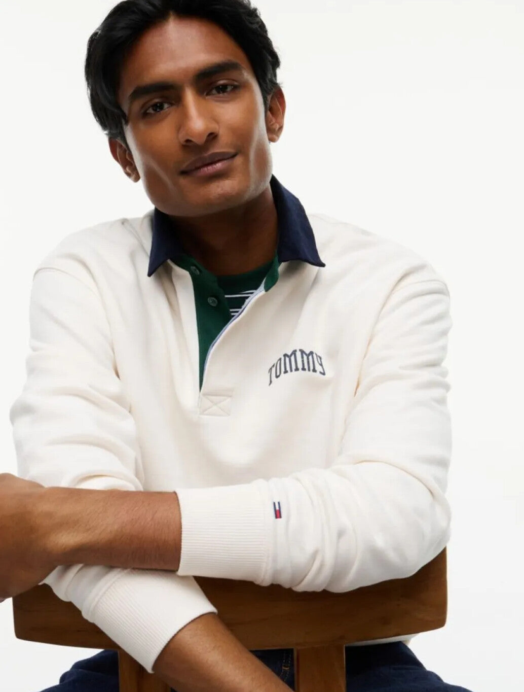 Tommy Jeans Contrast Collar Rugby Shirt in Off White