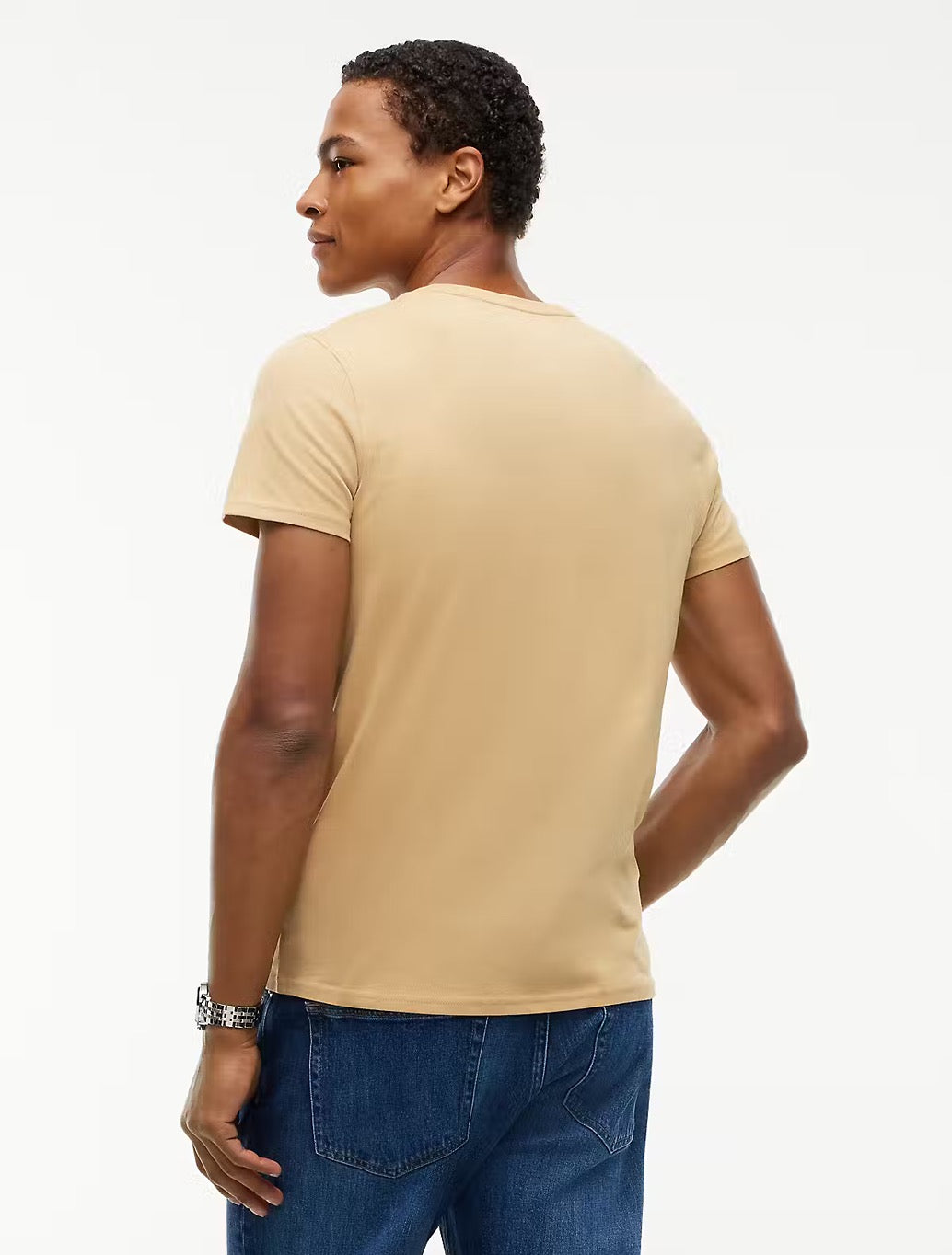 Tommy Jeans Flag Embroidery Extra Slim Jersey T-Shirt in Beige