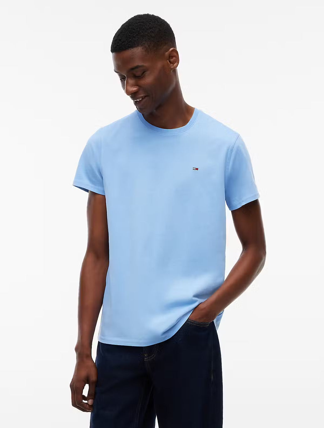 Tommy Jeans Flag Embroidery Extra Slim Jersey T-Shirt in Blue