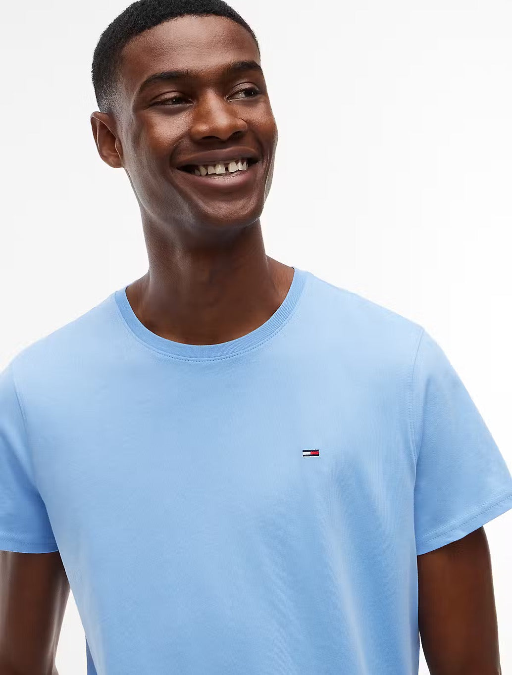 Tommy Jeans Flag Embroidery Extra Slim Jersey T-Shirt in Blue
