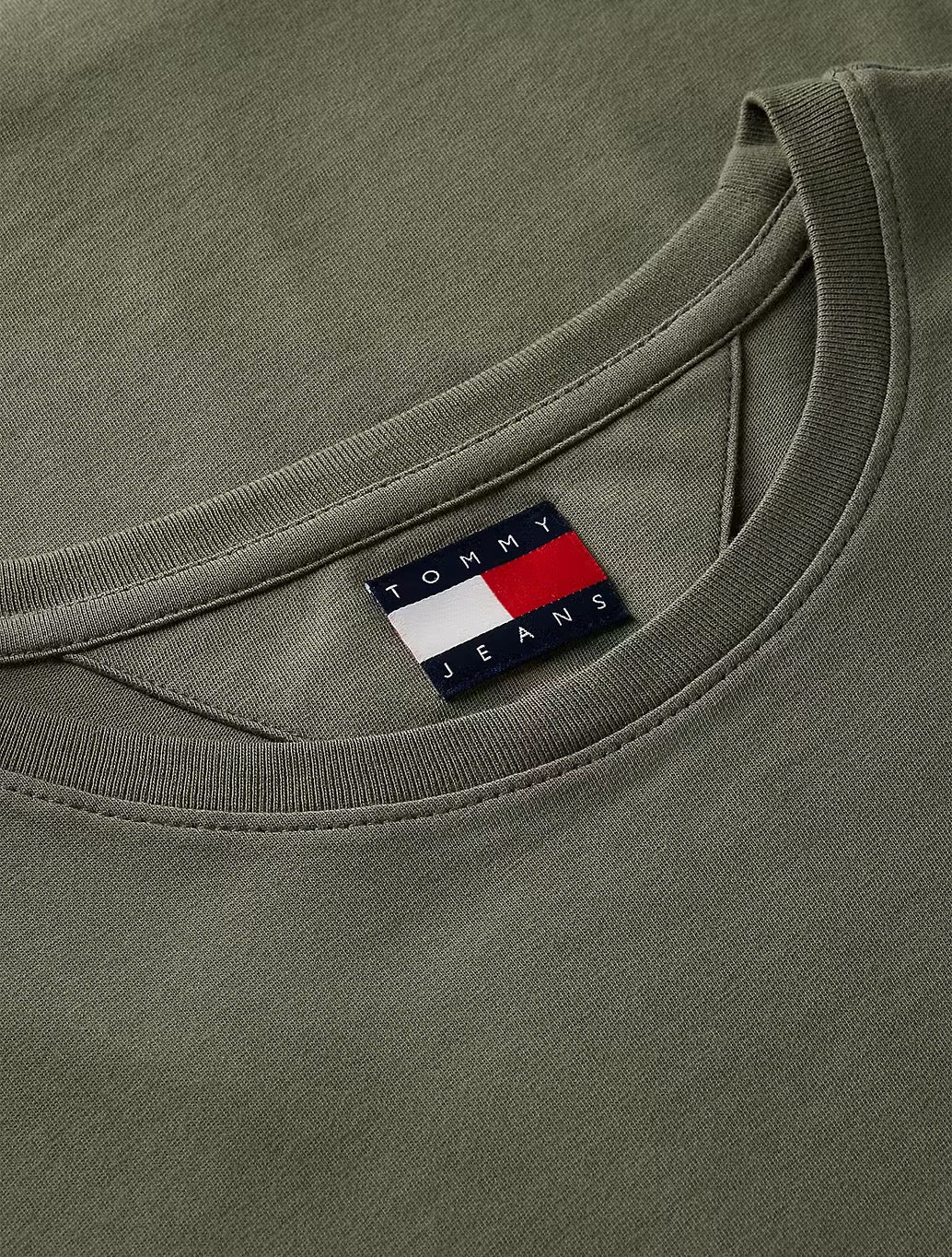 Tommy Jeans Flag Embroidery Extra Slim Jersey T-Shirt in Khaki
