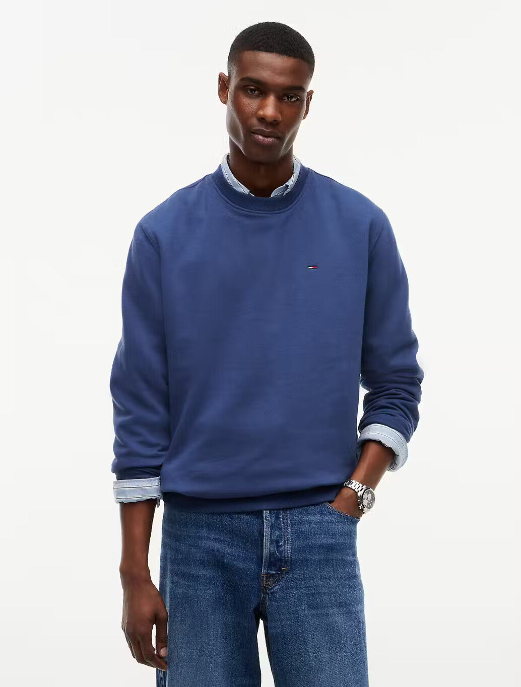 Tommy Jeans Flag Brushed Fleece Sweatshirt in Dark Blue