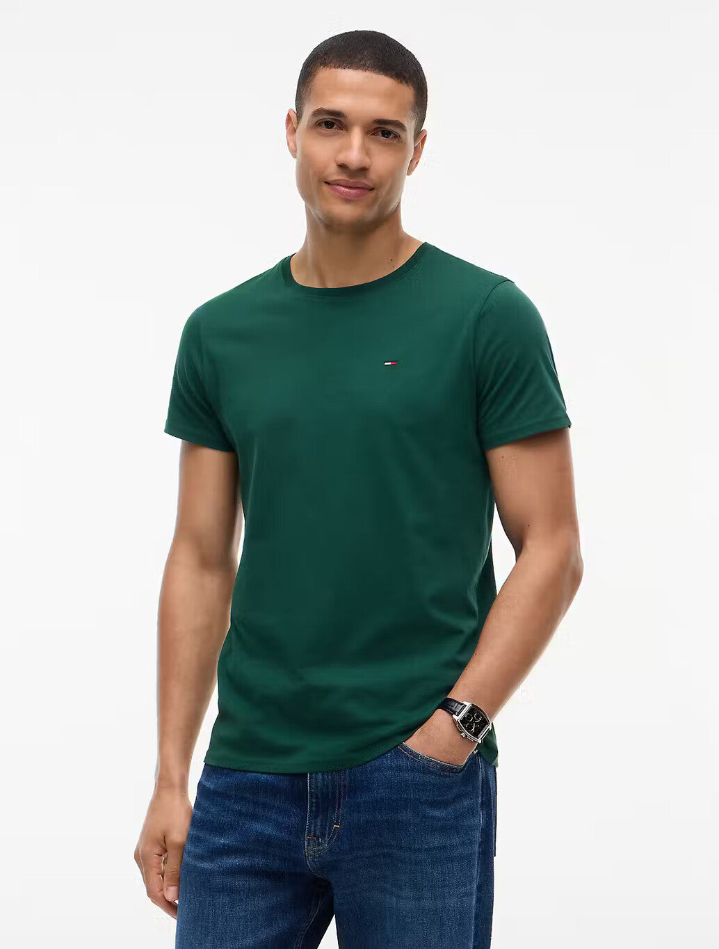 Tommy Jeans Flag Extra Slim T-Shirt in Velvet Green