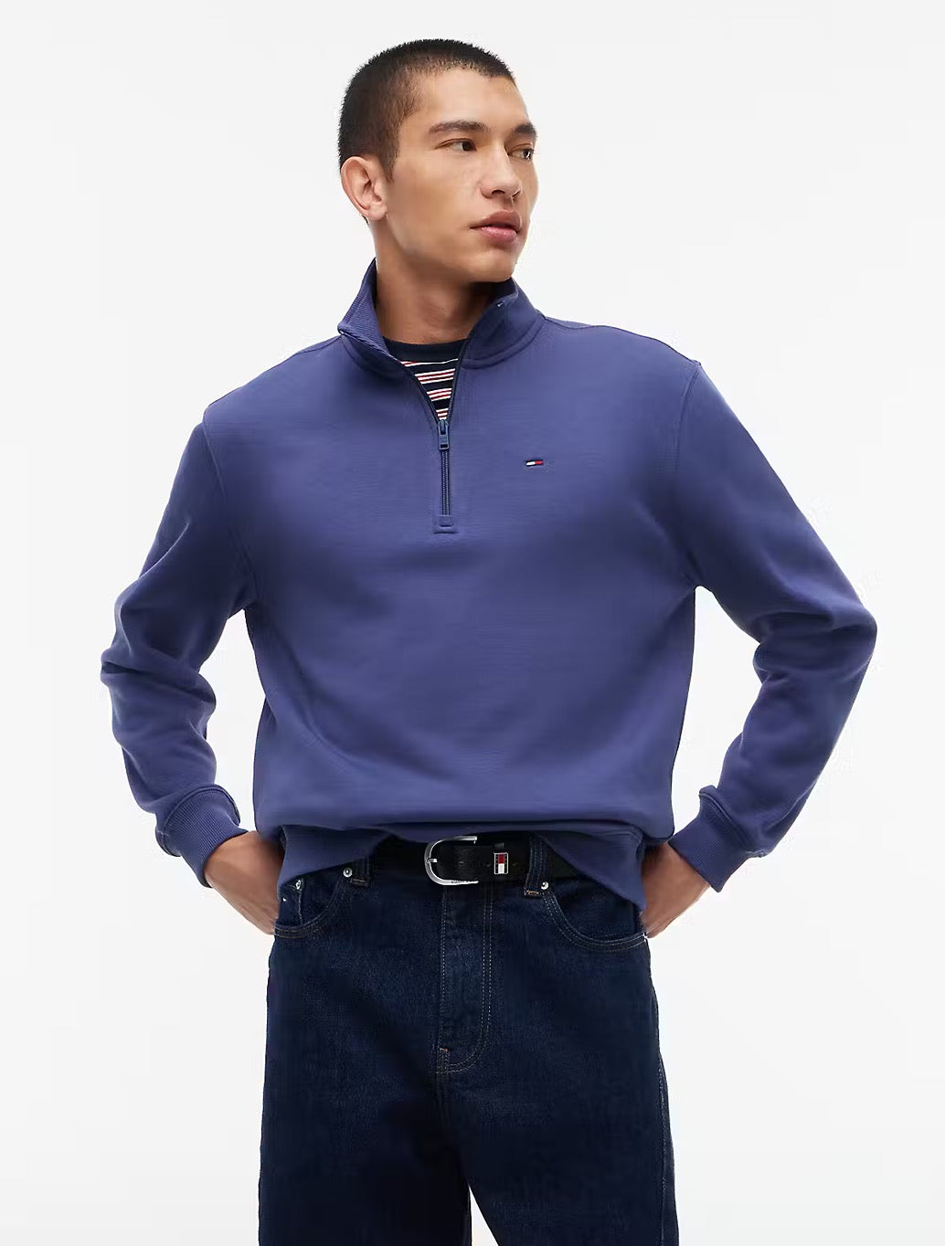 Tommy Jens Flag Quarter-Zip Sweatshirt in Dark Blue