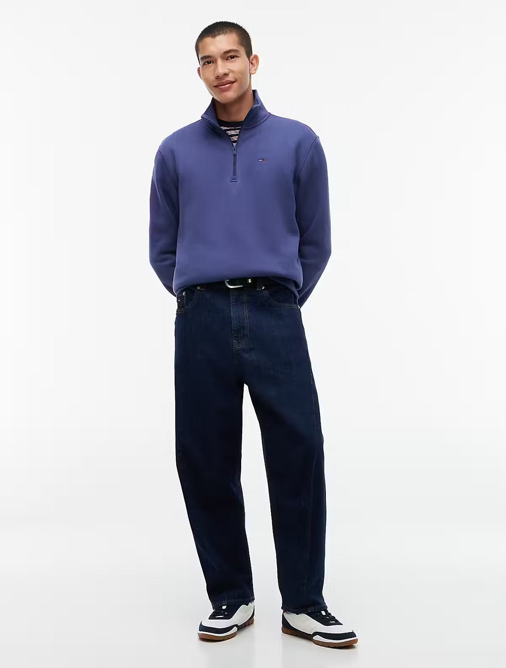 Tommy Jens Flag Quarter-Zip Sweatshirt in Dark Blue
