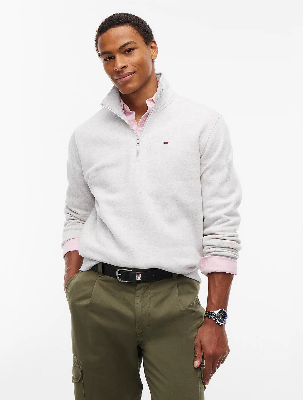 Tommy Jens Flag Quarter-Zip Sweatshirt in Ice Grey Heather