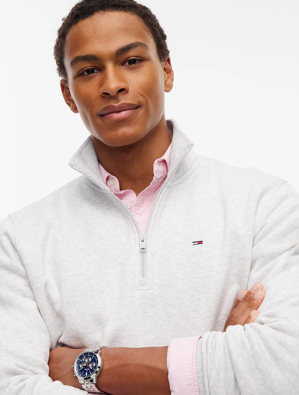 Tommy Jens Flag Quarter-Zip Sweatshirt in Ice Grey Heather