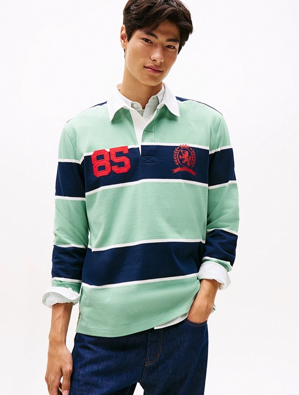 Tommy Jeans - Heritage Relaxed Stripe Rugby Shirt - Mint Green