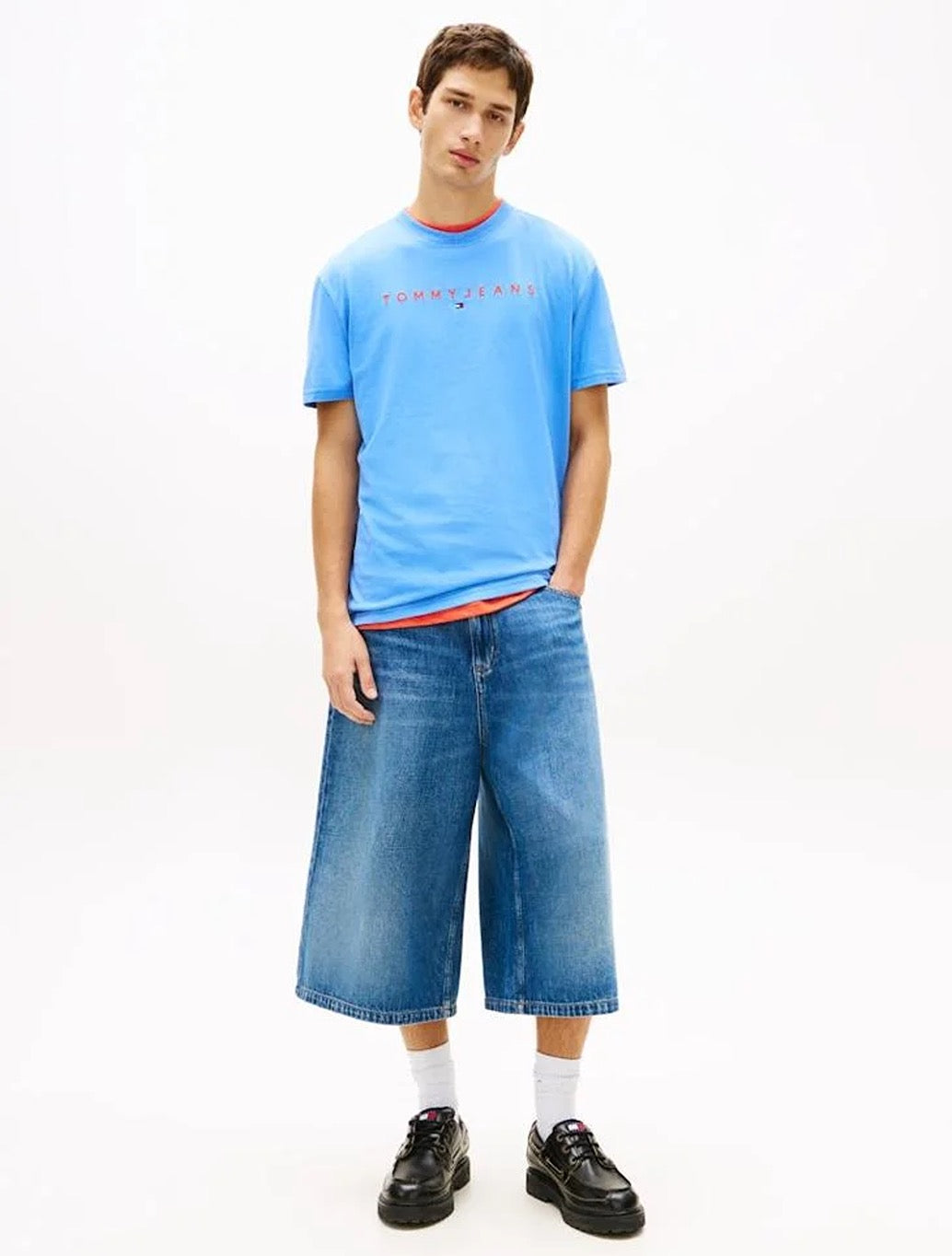 Tommy Jeans - Linear Logo Embroidery T-Shirt - Blue