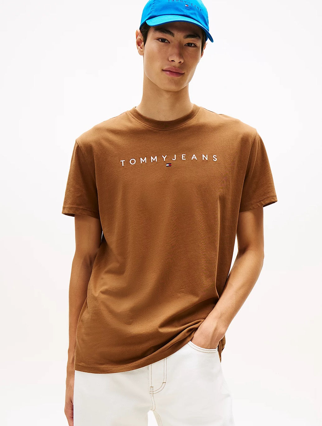 Tommy Jeans - Linear Logo Embroidery T-Shirt - Brown