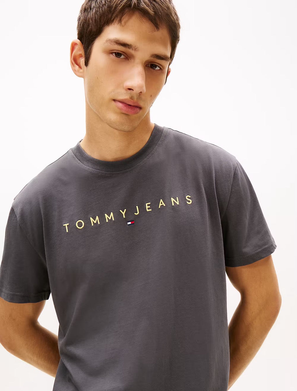 Tommy Jeans - Linear Logo Embroidery T-Shirt - Dark Grey
