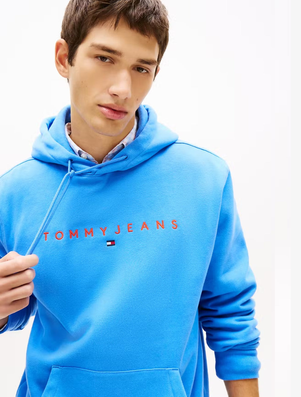 Tommy Jeans - Linear Logo Embroidery Kangaroo Pocket Hoody - Blue