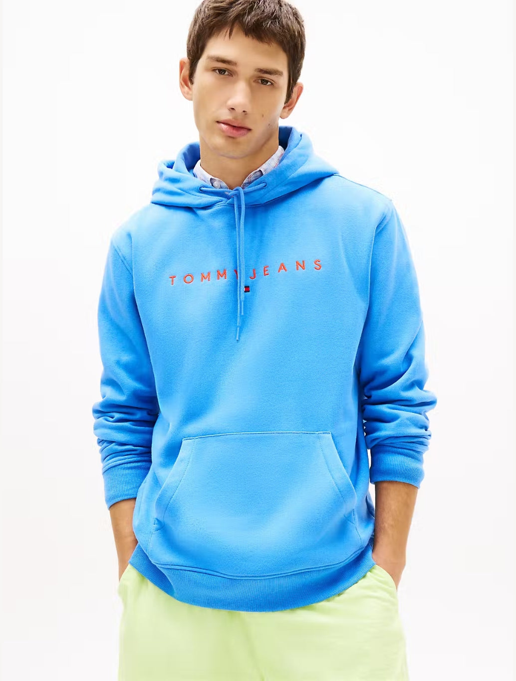 Tommy Jeans - Linear Logo Embroidery Kangaroo Pocket Hoody - Blue
