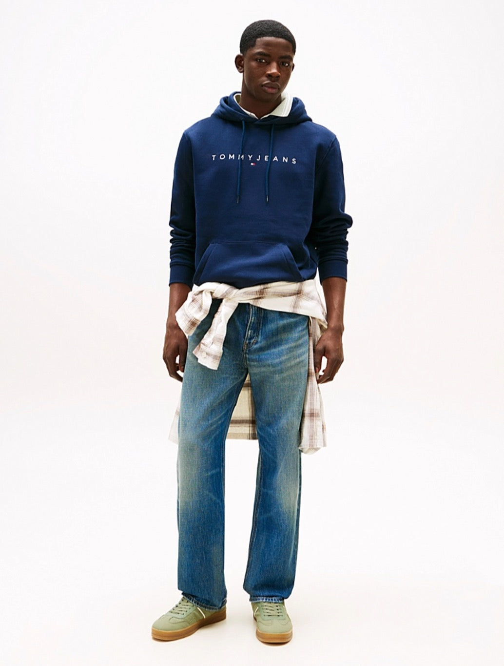 Tommy Jeans - Linear Logo Embroidery Kangaroo Pocket Hoody - Navy