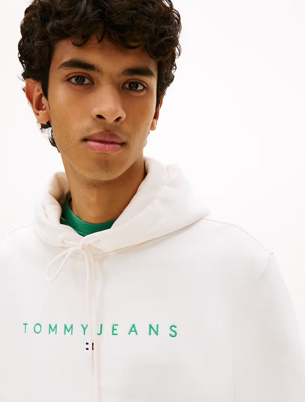 Tommy Jeans - Linear Logo Embroidery Kangaroo Pocket Hoody - Off White
