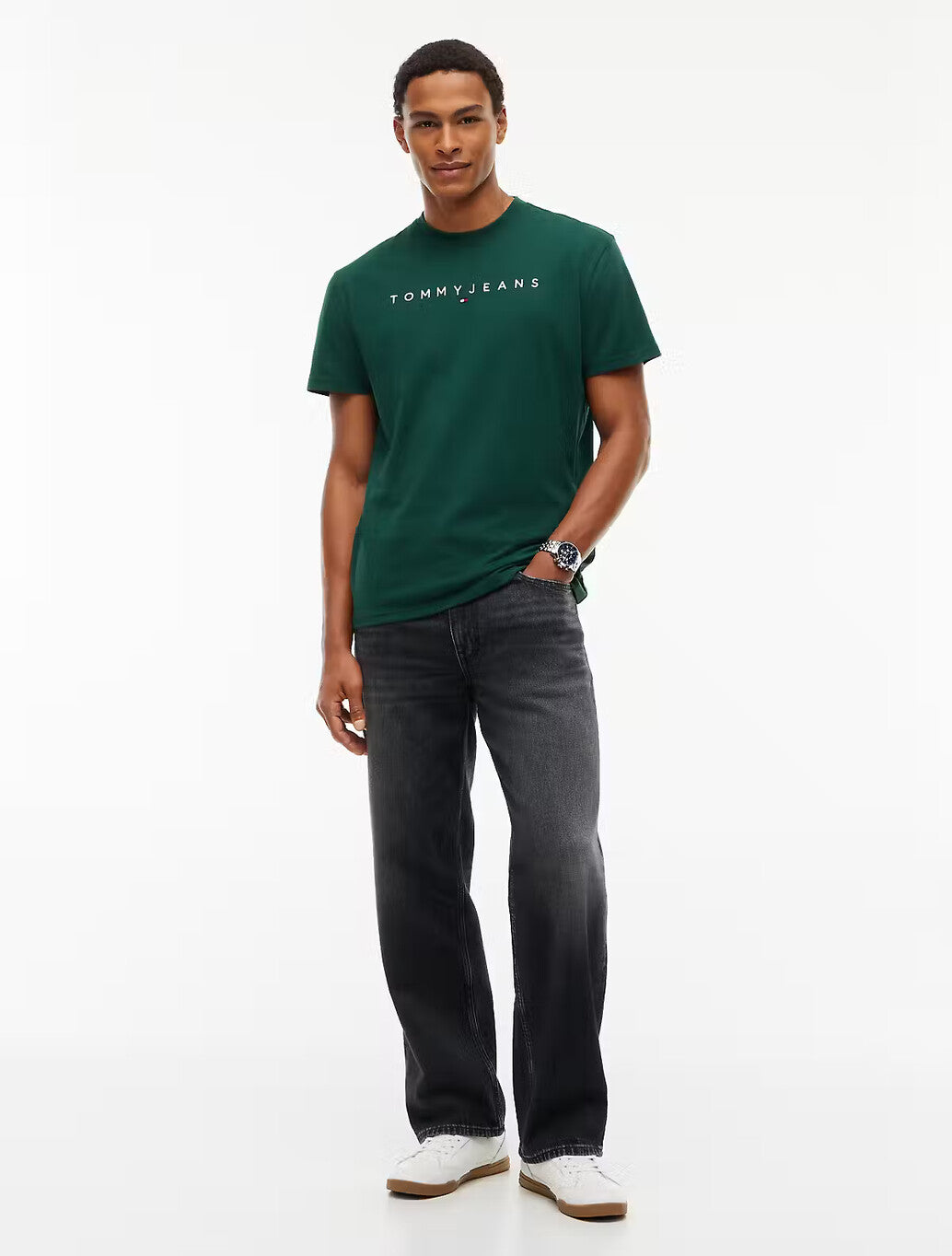 Tommy Jeans Linear Logo Jersey T-Shirt in Green
