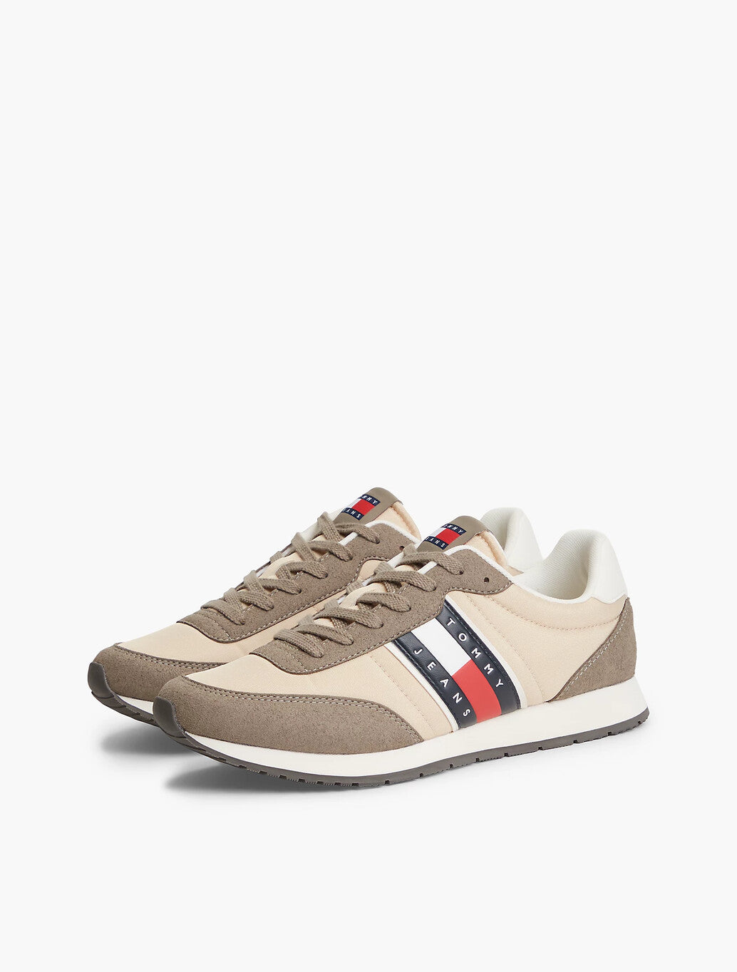 Tommy Jeans Logo Mixed Texture Trainers in Beige