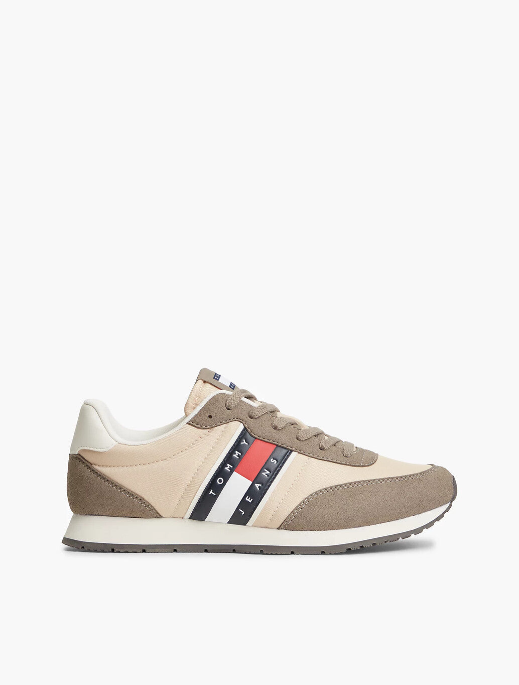 Tommy Jeans Logo Mixed Texture Trainers in Beige