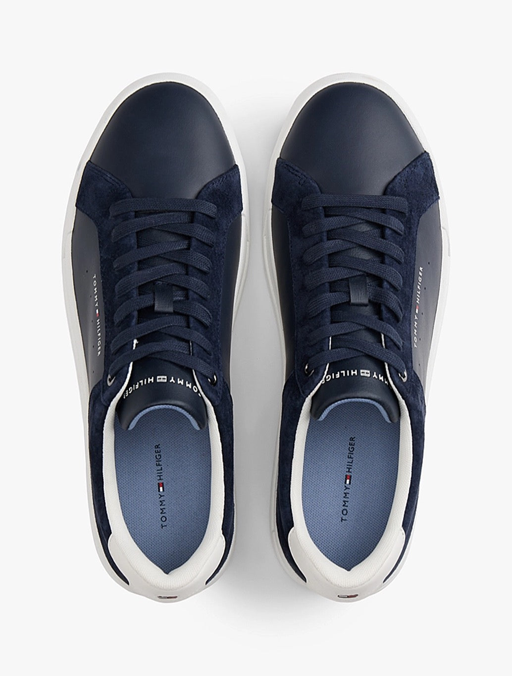Tommy Jeans - Mixed Texture Leather Court Trainers - Navy