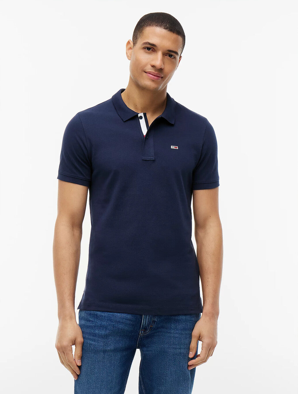Tommy Jeans Pure Cotton Slim Fit Polo Shirt in Navy