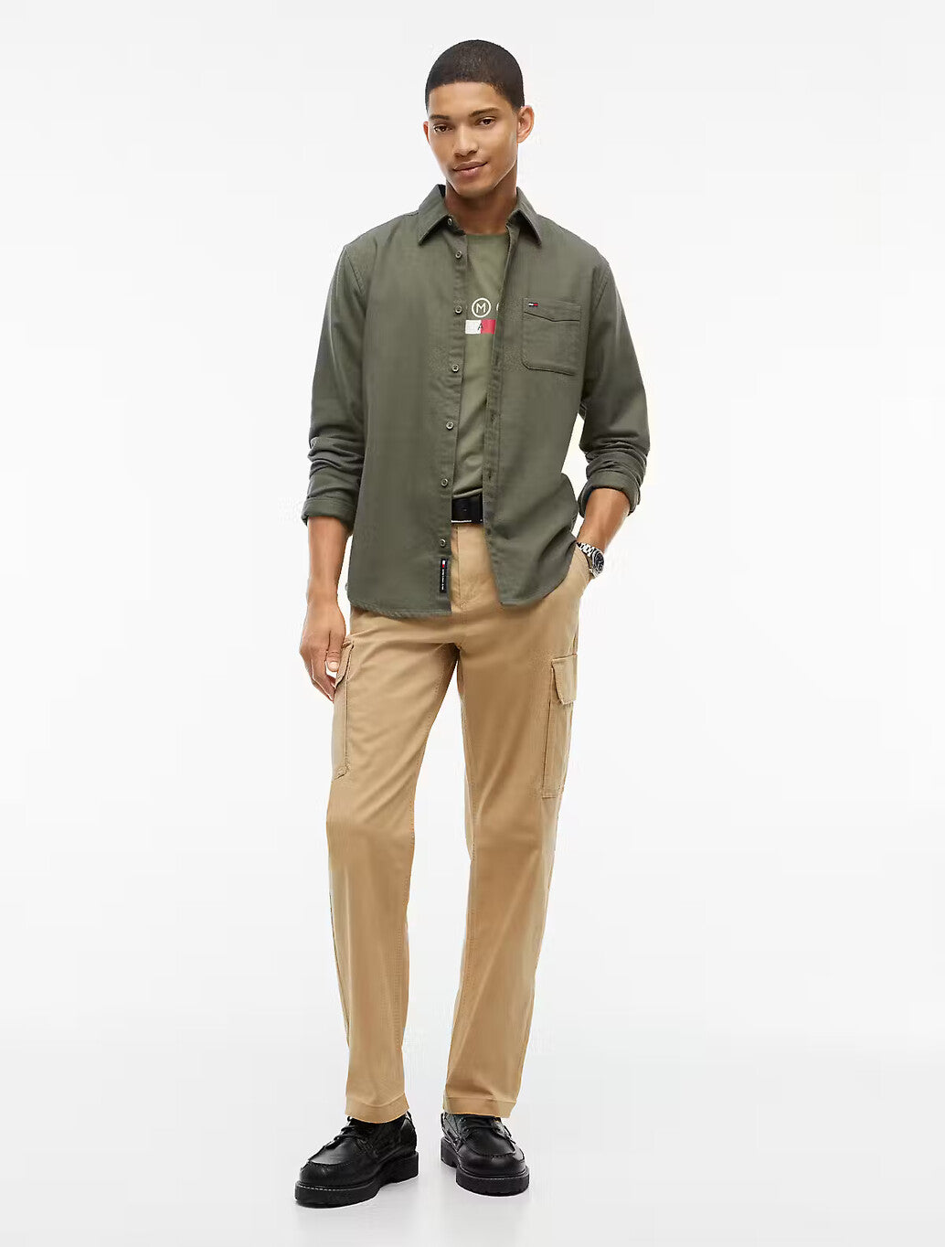 Tommy Jeans Regular Fit Flannel Shirt in Khaki