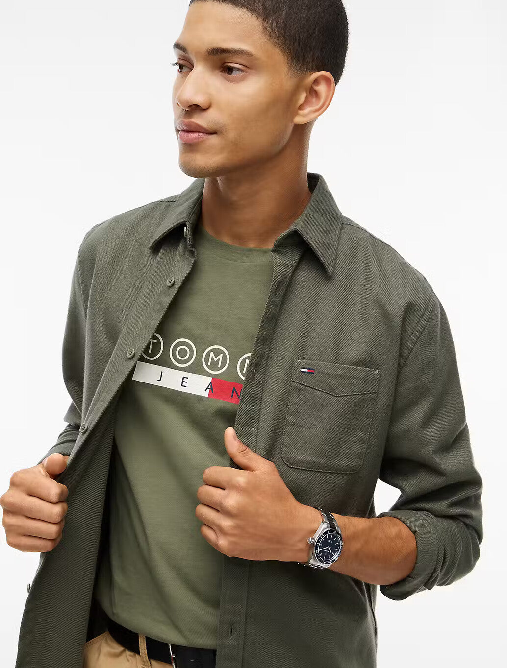 Tommy Jeans Regular Fit Flannel Shirt in Khaki