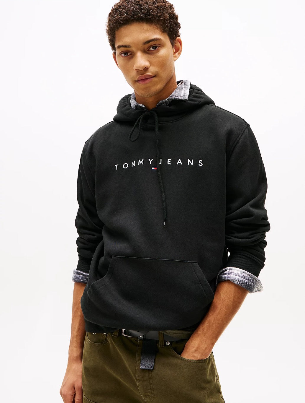 Tommy Jeans - Linear Logo Embroidery Kangaroo Pocket Hoody - Black