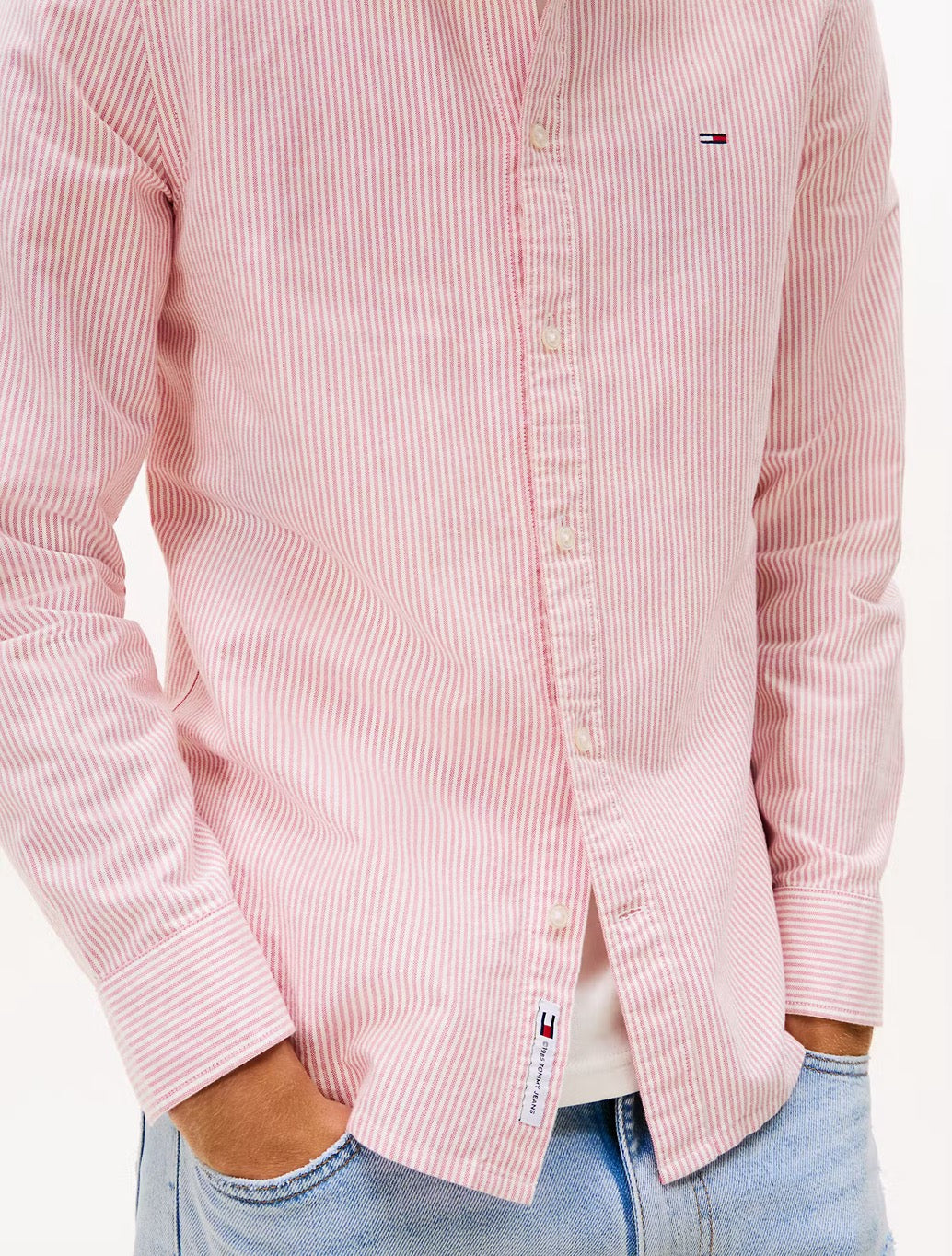Tommy Jeans - Slim Fit Oxford Stripe Shirt - Pink