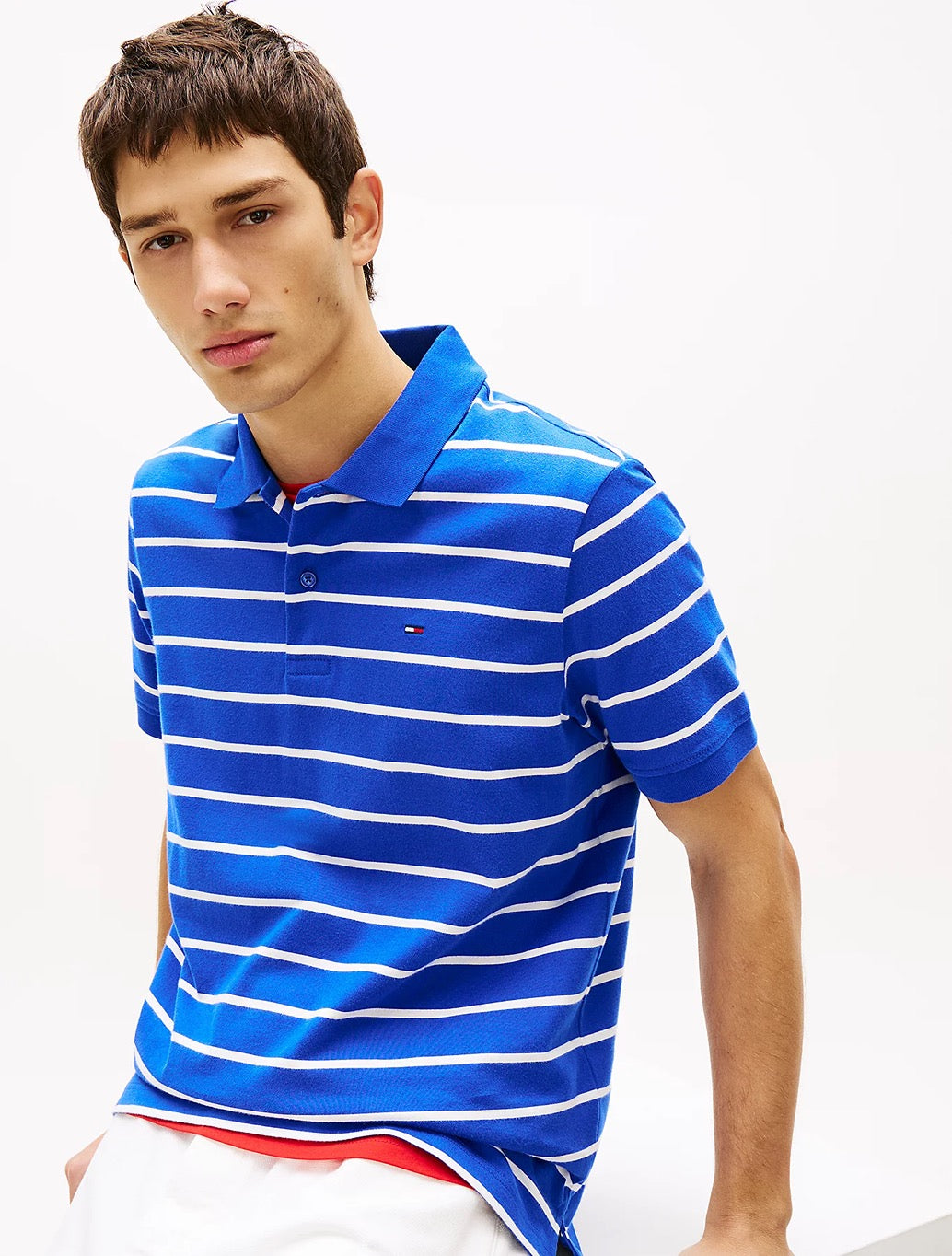 Tommy Jeans Striped Pique Polo Shirt in Blue
