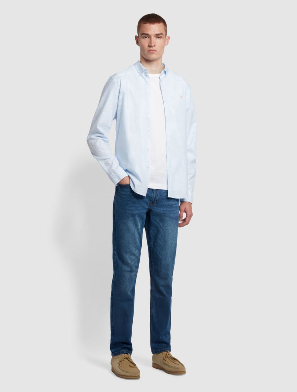 Farah - Brewer Slim Fit Striped Organic Cotton Oxford Shirt - Blue Stripe