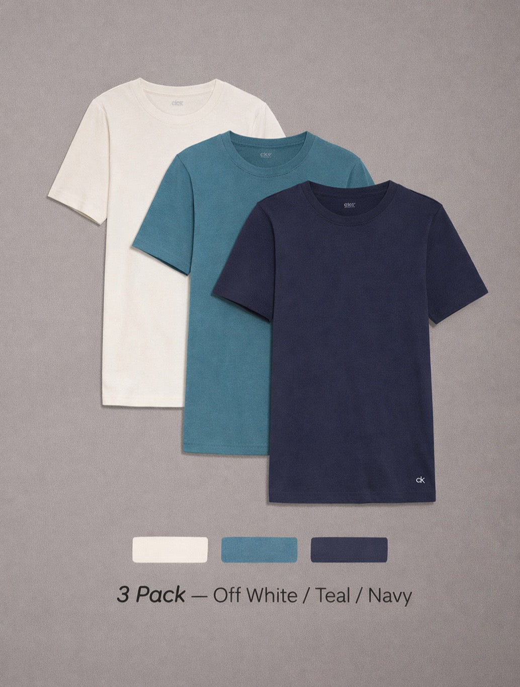 Calvin Klein 3 Pack T-Shirt in Mix (Off White/Teal/Navy)
