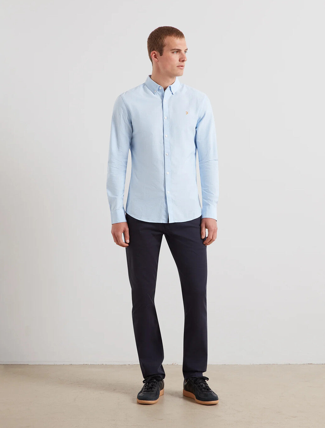 Farah  Brewer Slim Fit Organic Cotton Oxford Shirt in Sky Blue