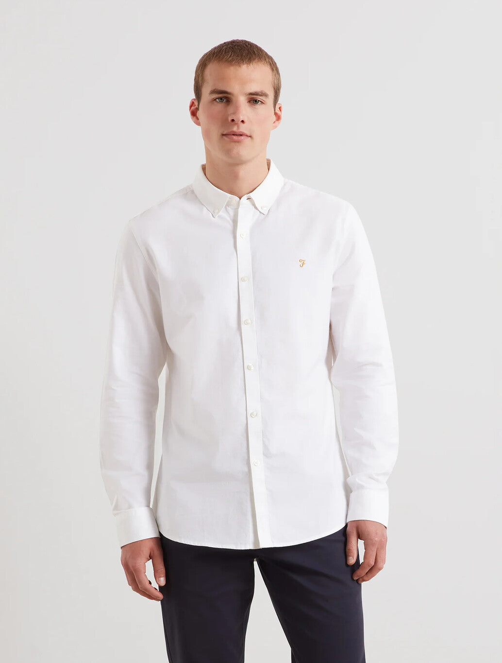 Farah Brewer Slim Fit Organic Cotton Oxford Shirt in White