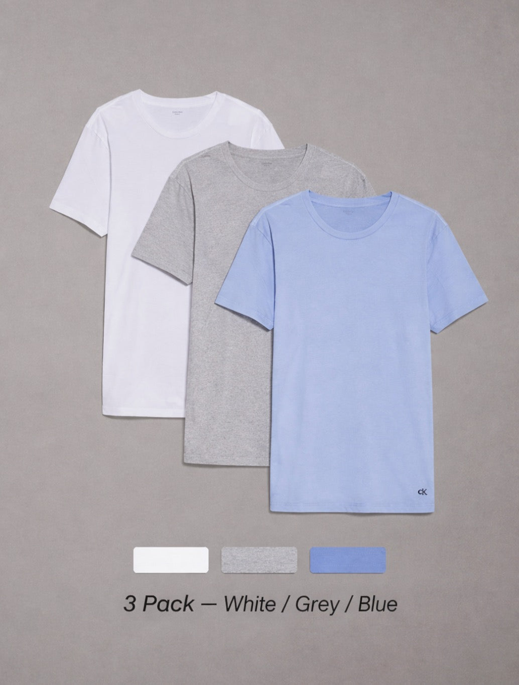 Calvin Klein 3 Pack T-Shirt in Mix (White/Grey/Blue)