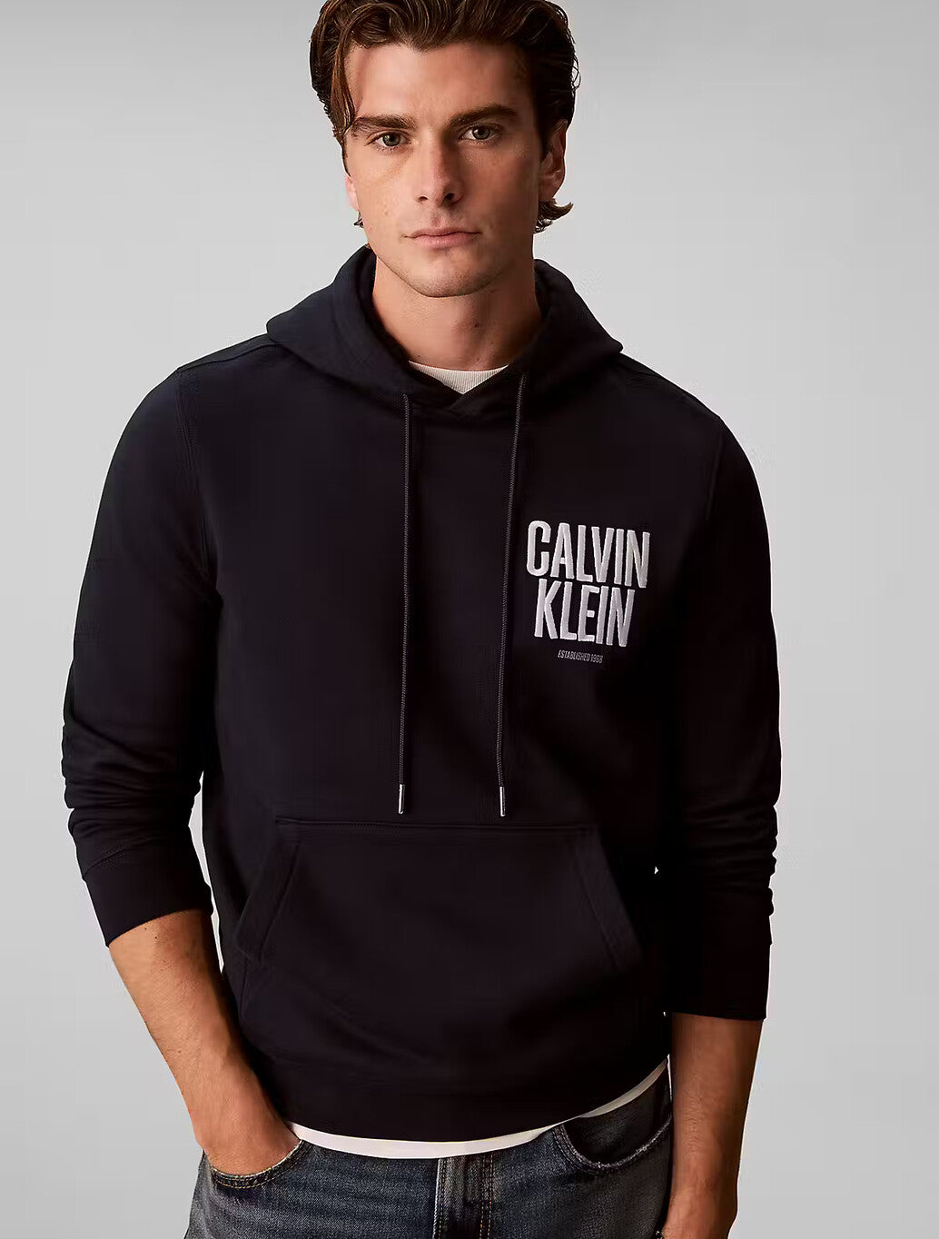 Calvin Klein Bold Logo Fleece Hoody in Dark Sapphire