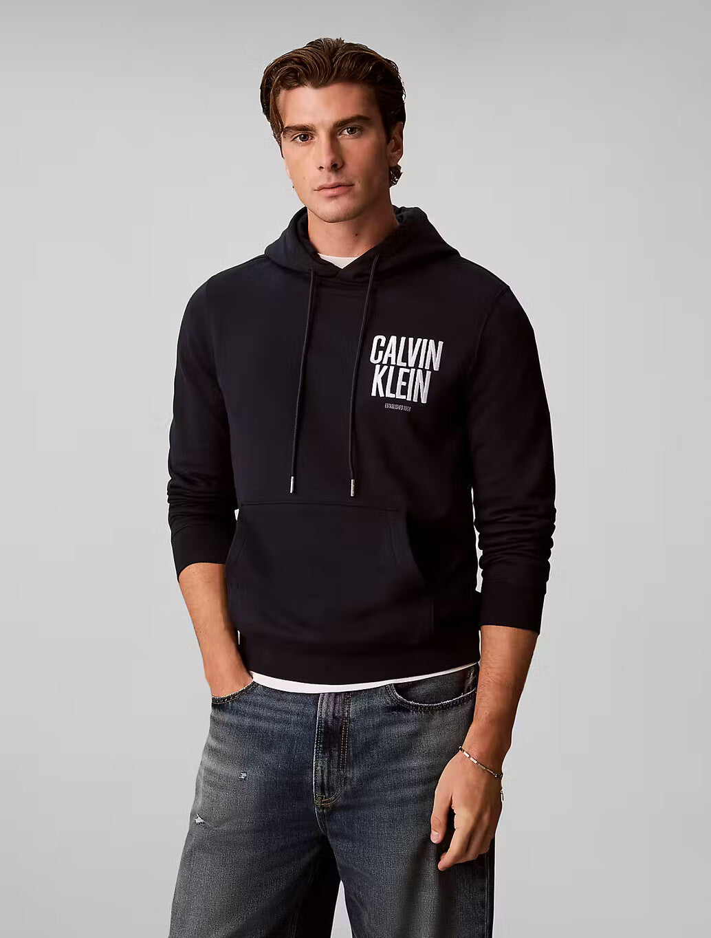 Calvin Klein Bold Logo Fleece Hoody in Dark Sapphire