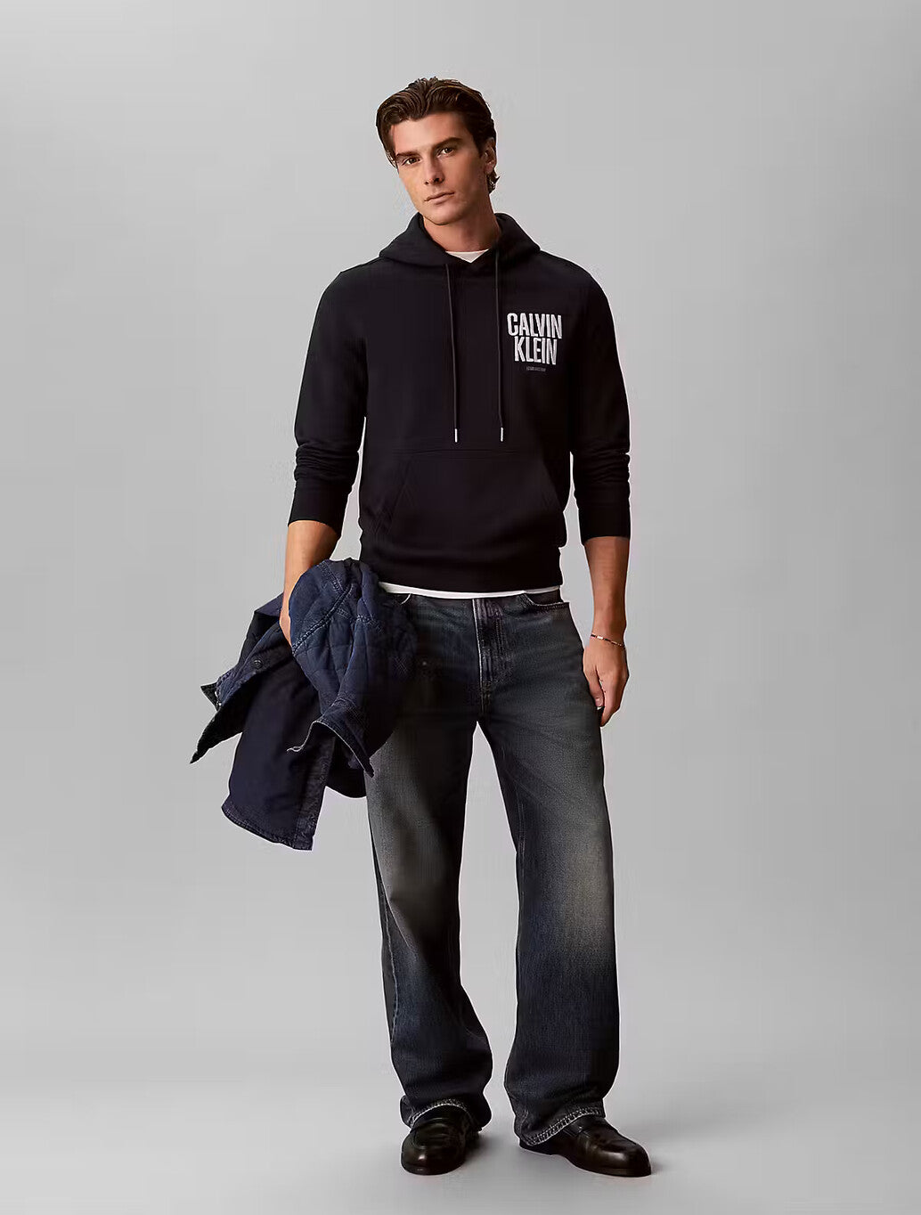 Calvin Klein Bold Logo Fleece Hoody in Dark Sapphire